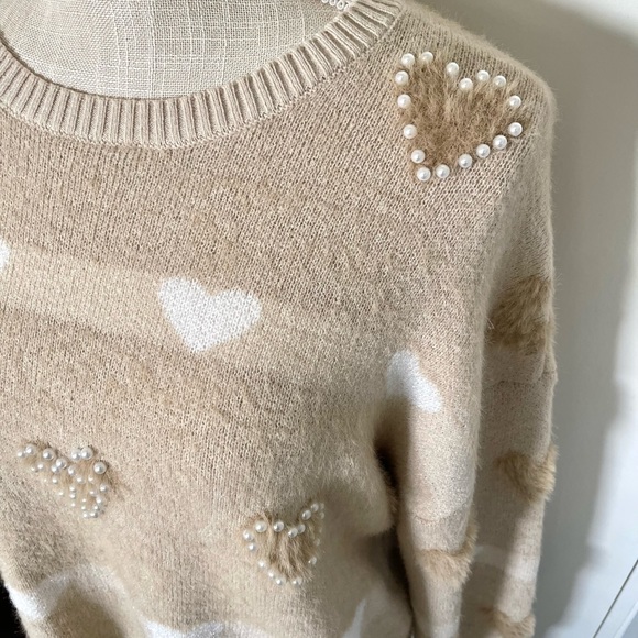 Beige Women's Fashion Pearl Tan Sweater L - Picture 6 of 9